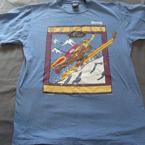 Mens Vtg 90s Wyoming Wile E Coyote Uphill Ski Team T Shirt Sz L